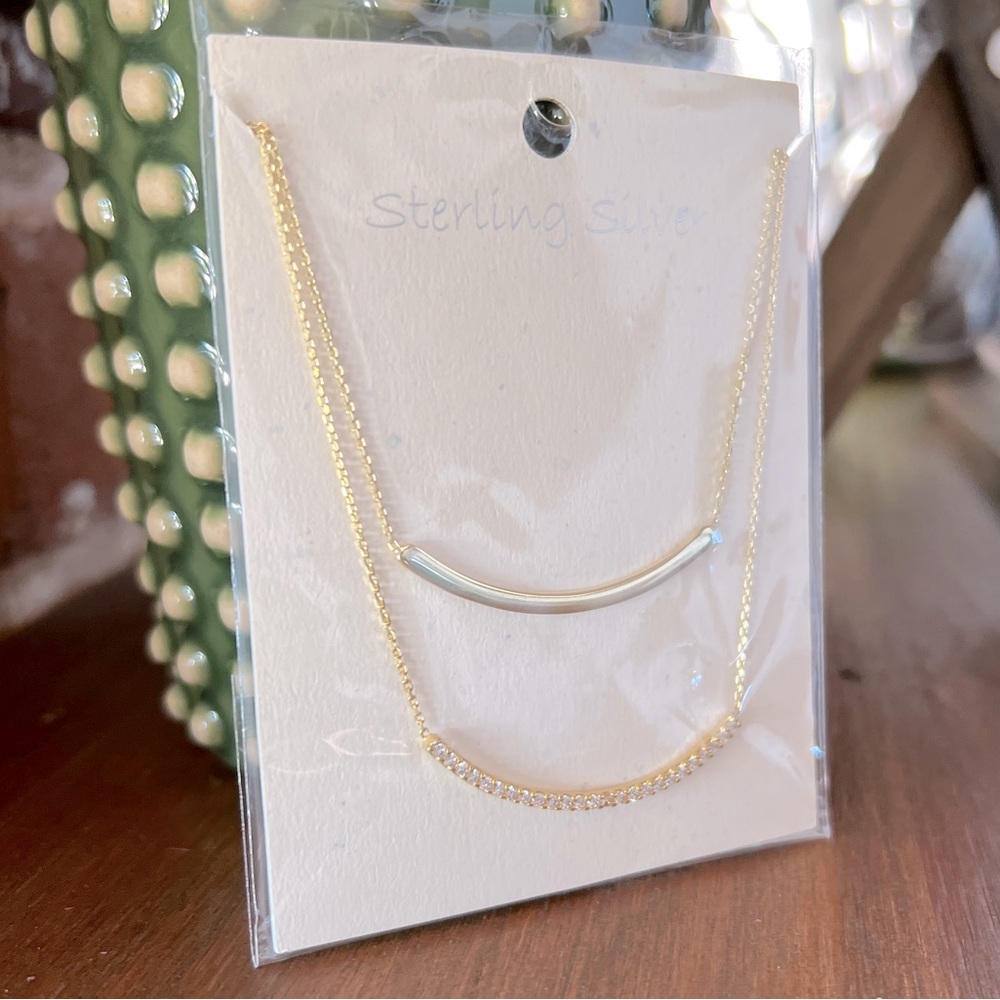 Jewel Crescent Bar Layered Necklace